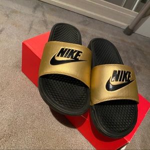 Gold Nike Slides